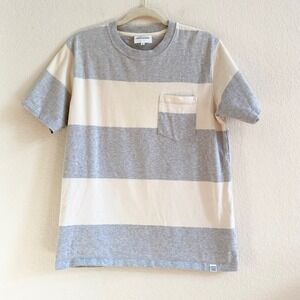 Norse Projects Johannes Block Stripe T Shirt Mens Size M Grey Cream Pocket Tee
